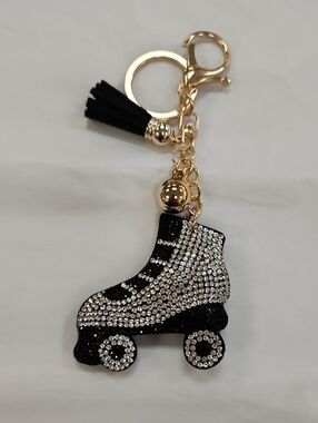 Rhinestone Roller Skate Keychain Charm - Black